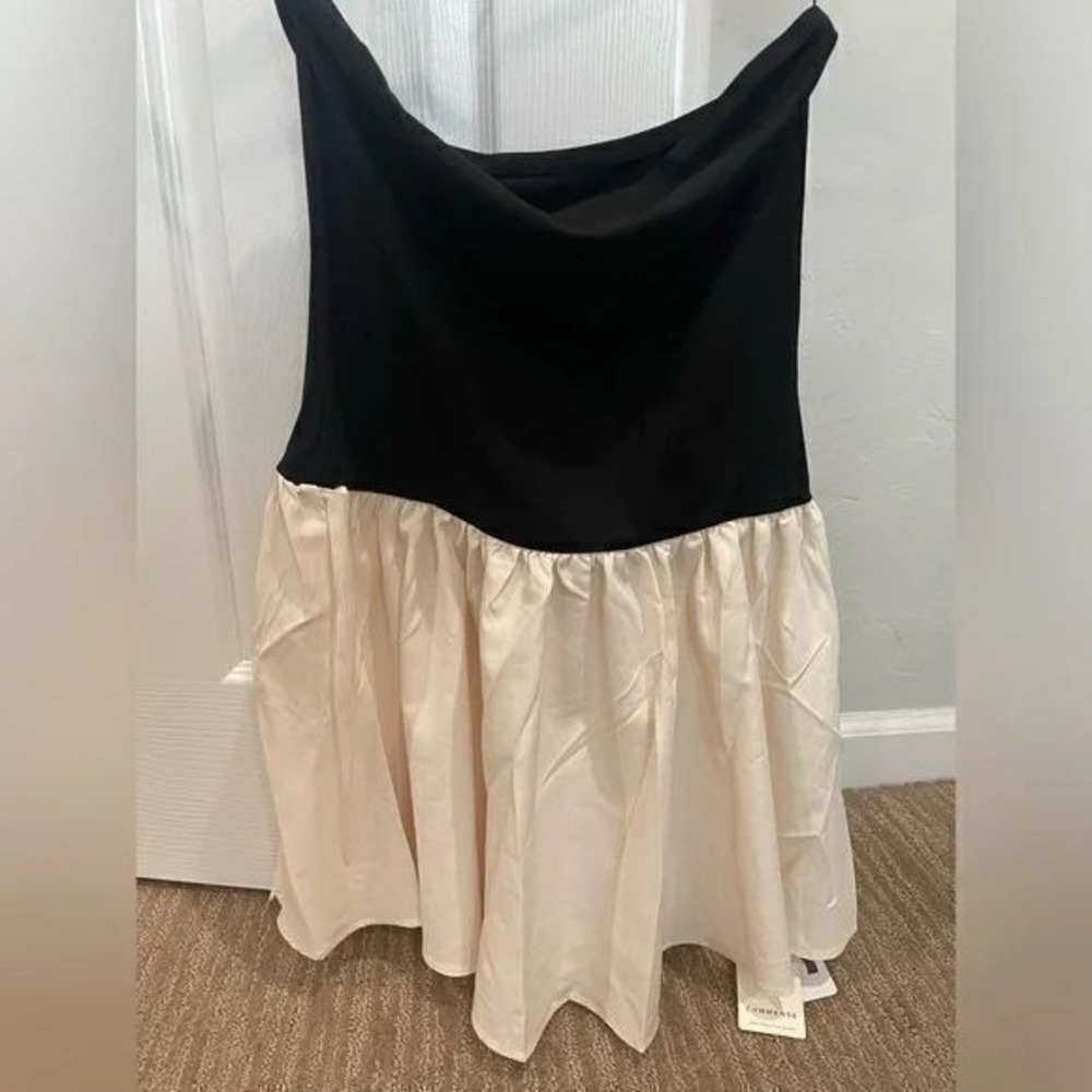 Commense Strapless Two-Tone Bustier Chic Mini Dress Black Ivory Size L - Picture 7 of 7